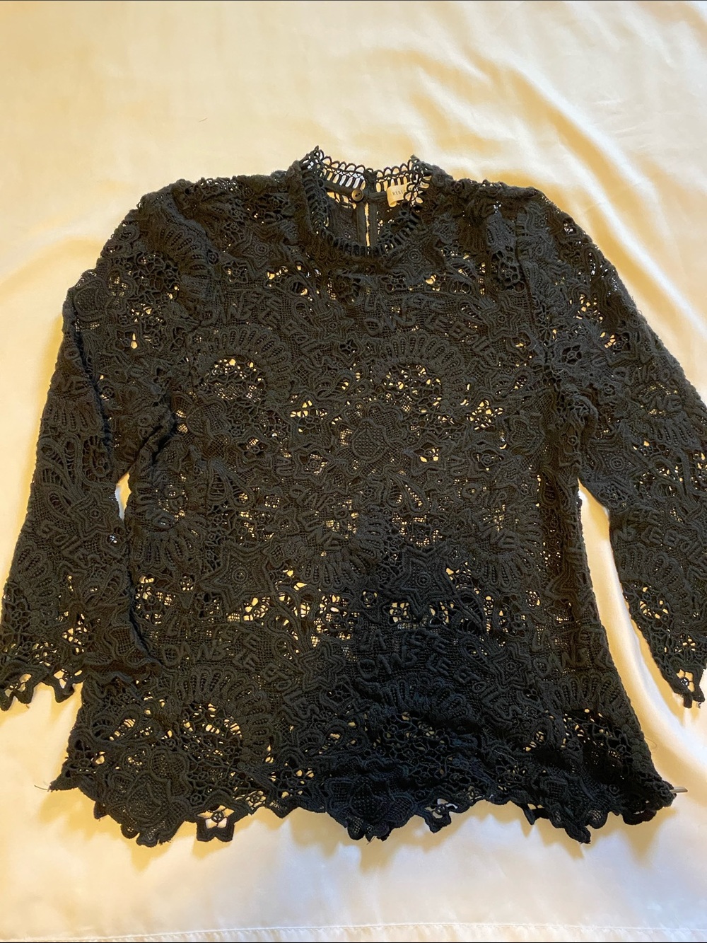 Rebecca Taylor “Clair de Lune” Guipure black lace crochet top size 2